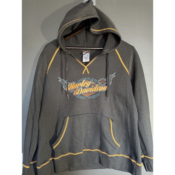 Harley-Davidson Tops - Harley-Davidson Pullover Hoodie Black Flames‎ Biker Graphic Oversized xl
